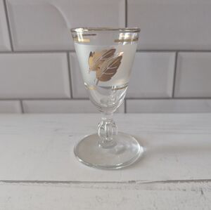 Vintage Libbey Golden Foliage Gold Leaves Cordial Sherry Glass